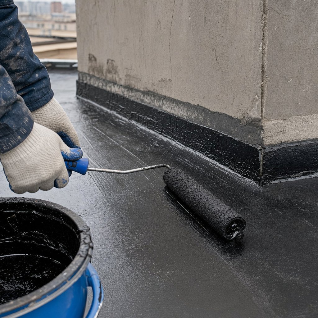 Application de résine d'étanchéité sur un angle de toiture-terrasse à Limoges
