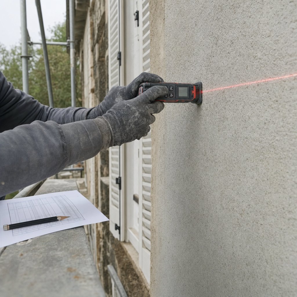 Mesure de la surface d'une façade au télémètre laser pour établir un devis de ravalement à Limoges