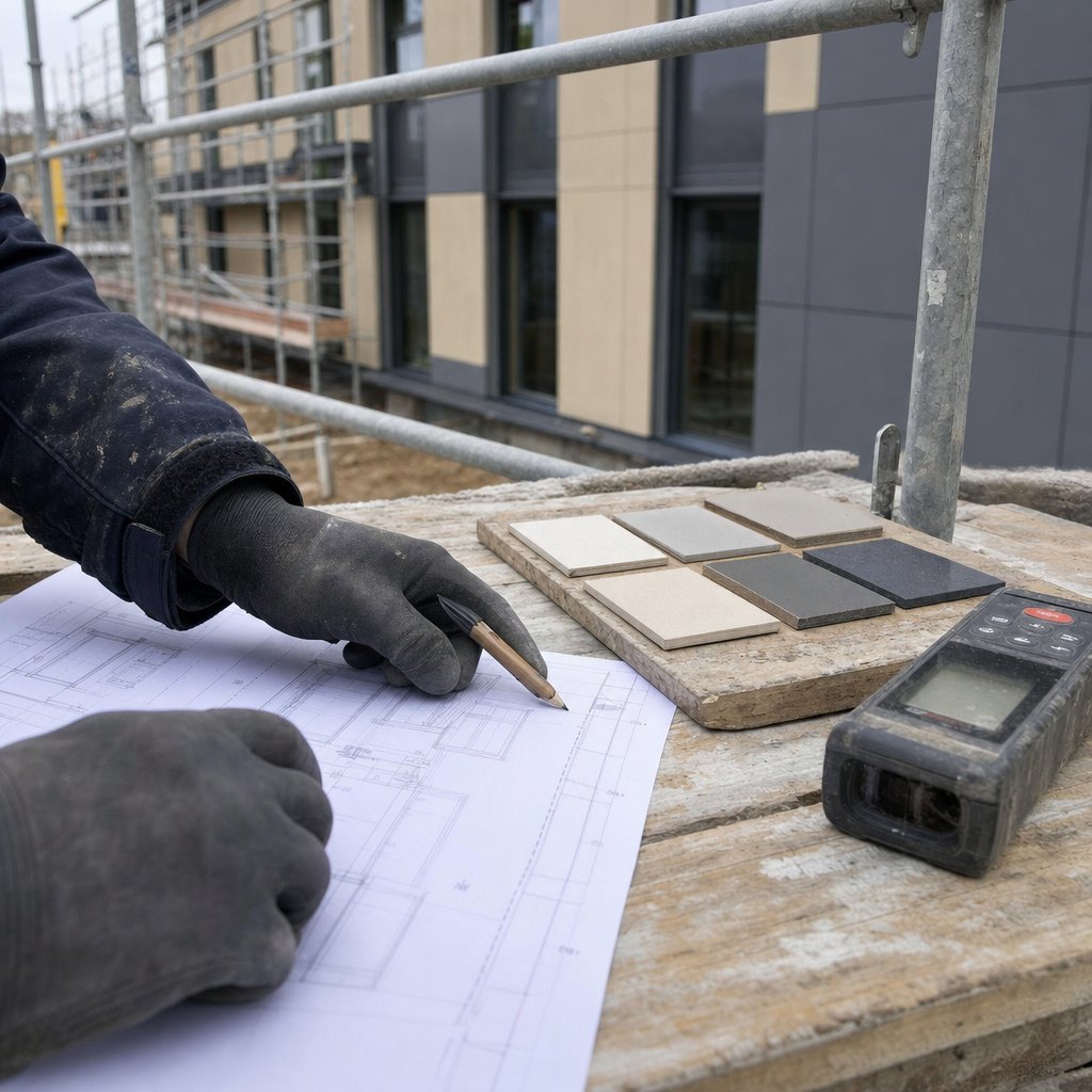 Plan de façade et échantillons de teintes d'enduit pour une déclaration préalable de ravalement de façade à Limoges