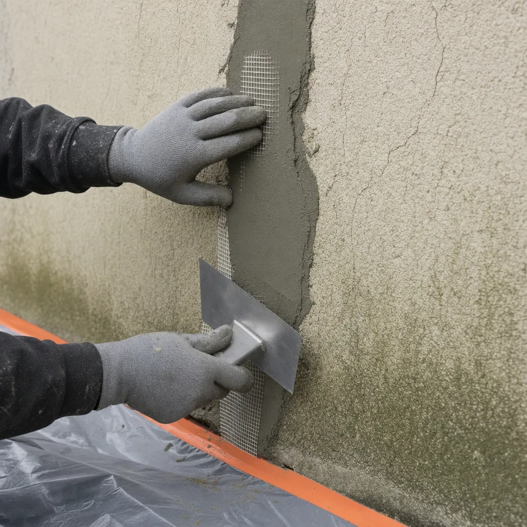 Traitement d'une fissure avec bande d'armature sur un enduit de façade — façadier à Feytiat